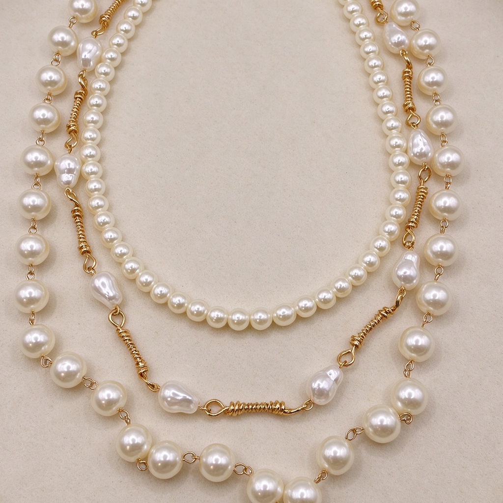 Collar Elegante de Perlas Triple Capa, Cadena Ajustable, Joyería de Moda al Por Mayor|JI JOYA