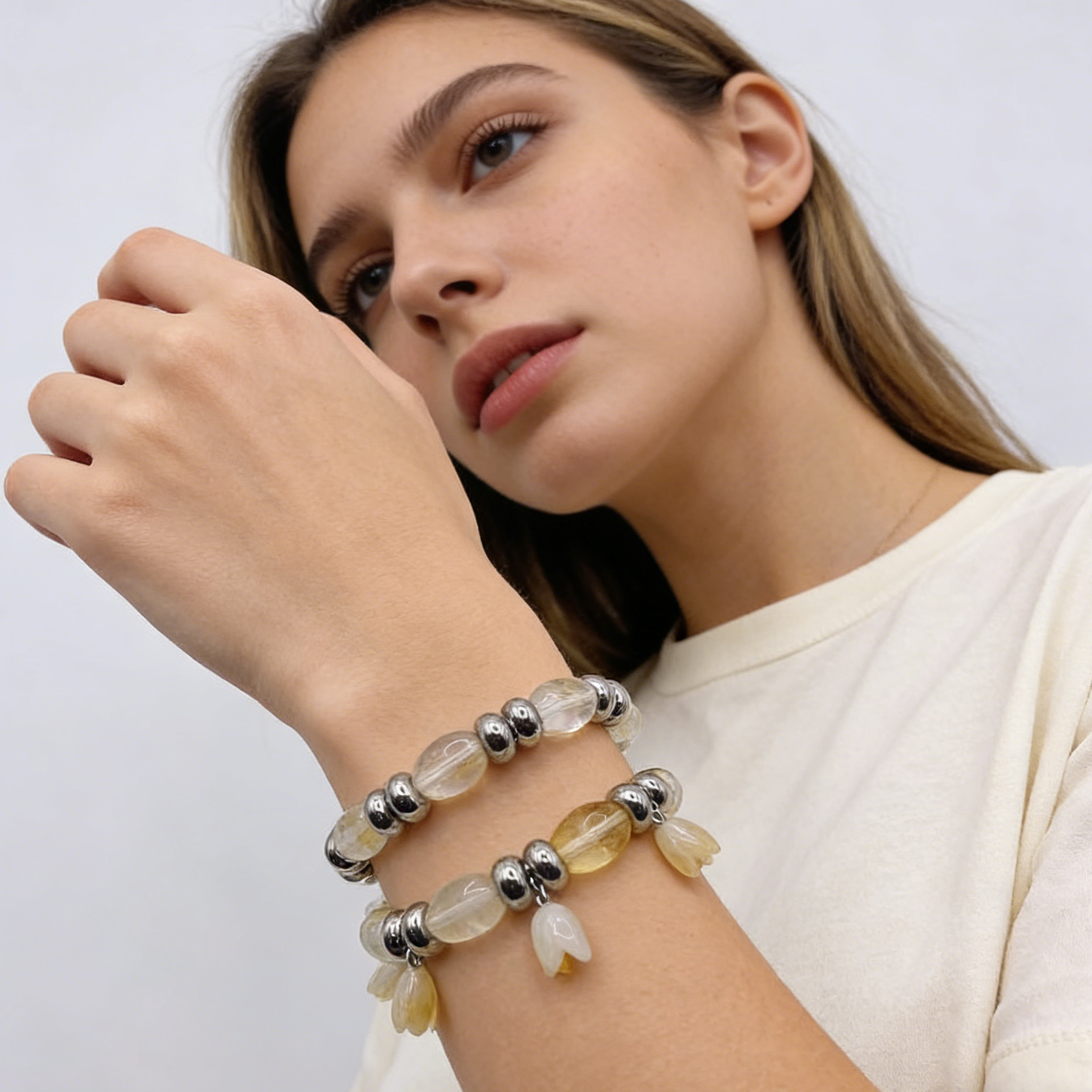 Conjunto de joyas de pétalos de resina de colores: estética Y2K para uso diario