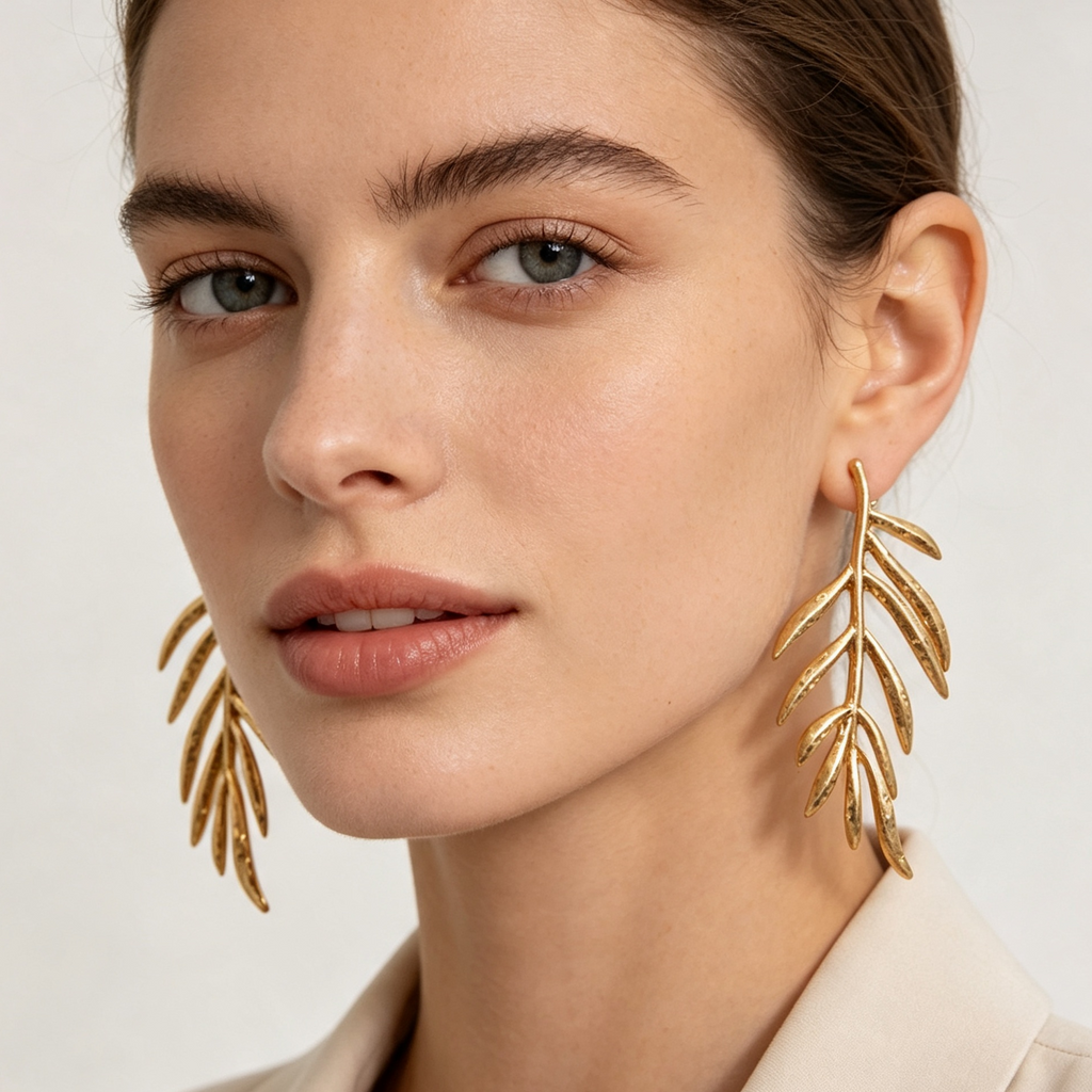 Pendientes Hoja Dorada Estilo Vintage | Joyería Mayorista|JI JOYA