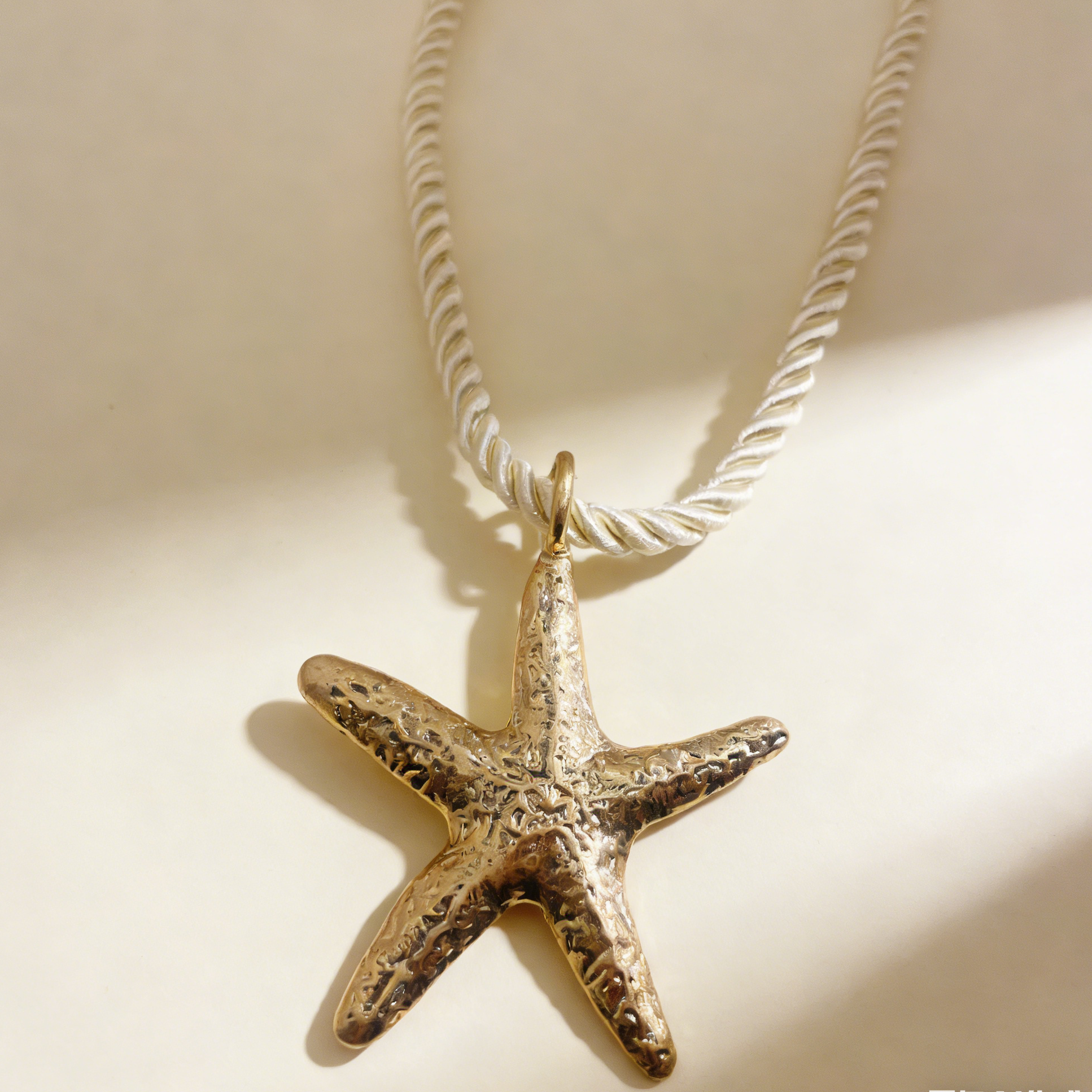 Collar de Cuerda con Dije de Estrella de Mar en Plata|Dorado