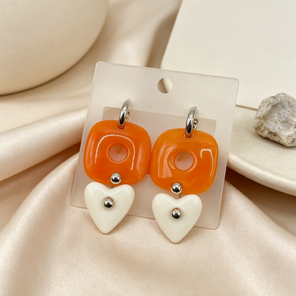 Pendientes de resina cuadrada con corazón, aretes colgantes retro, accesorios de moda al por mayor|JI JOYA