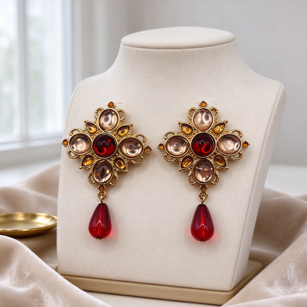 Conjunto Joyería Vintage Medieval, Collar + Pendientes Colgantes con Gota Roja, Bisutería de Lujo para Mujer, Venta al Por Mayor|JI JOYA