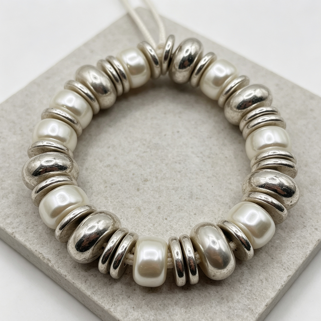 Pulsera elástica perla barroca con cuentas metálicas dorada y plateada, mayorista accesorios joyería moda|JI JOYA