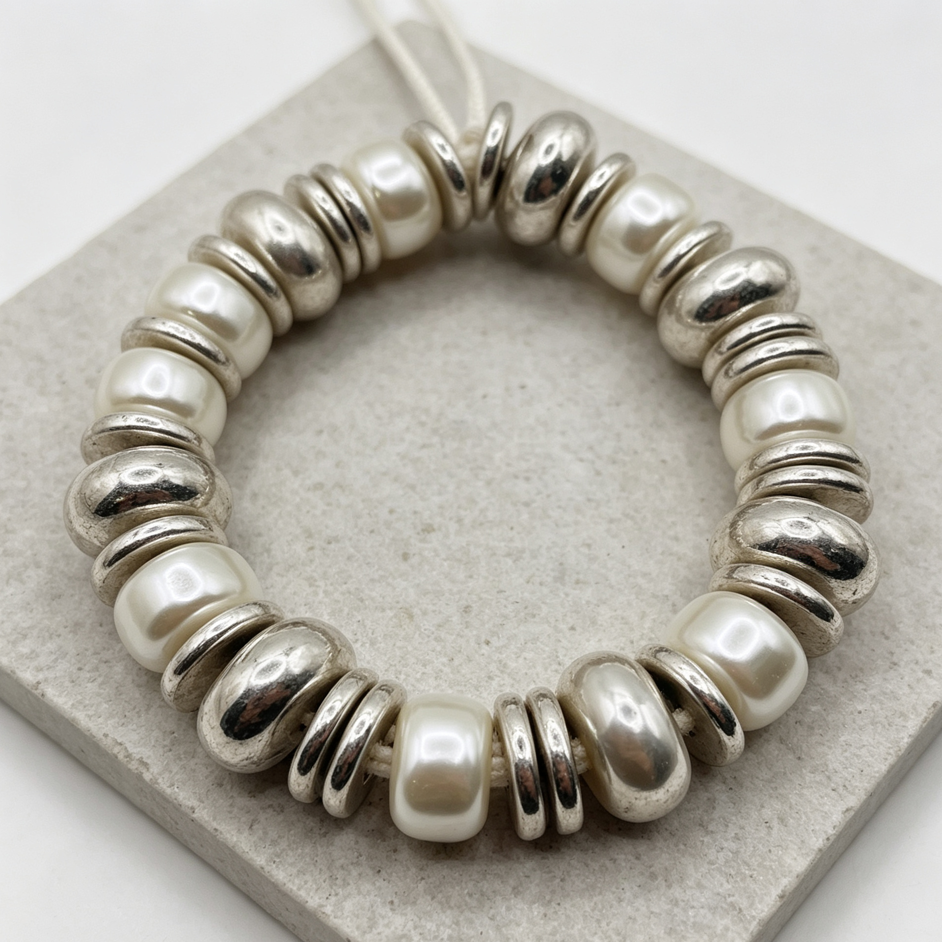 Pulsera elástica perla barroca con cuentas metálicas dorada y plateada, mayorista accesorios joyería moda|JI JOYA