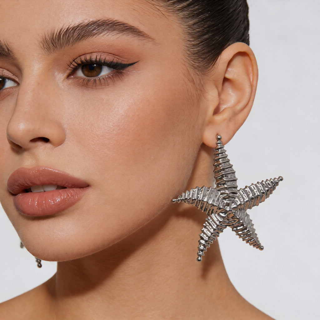 Pendientes Estrella de Mar Metálicos | Diseño Exagerado y Elegante para Mujer
