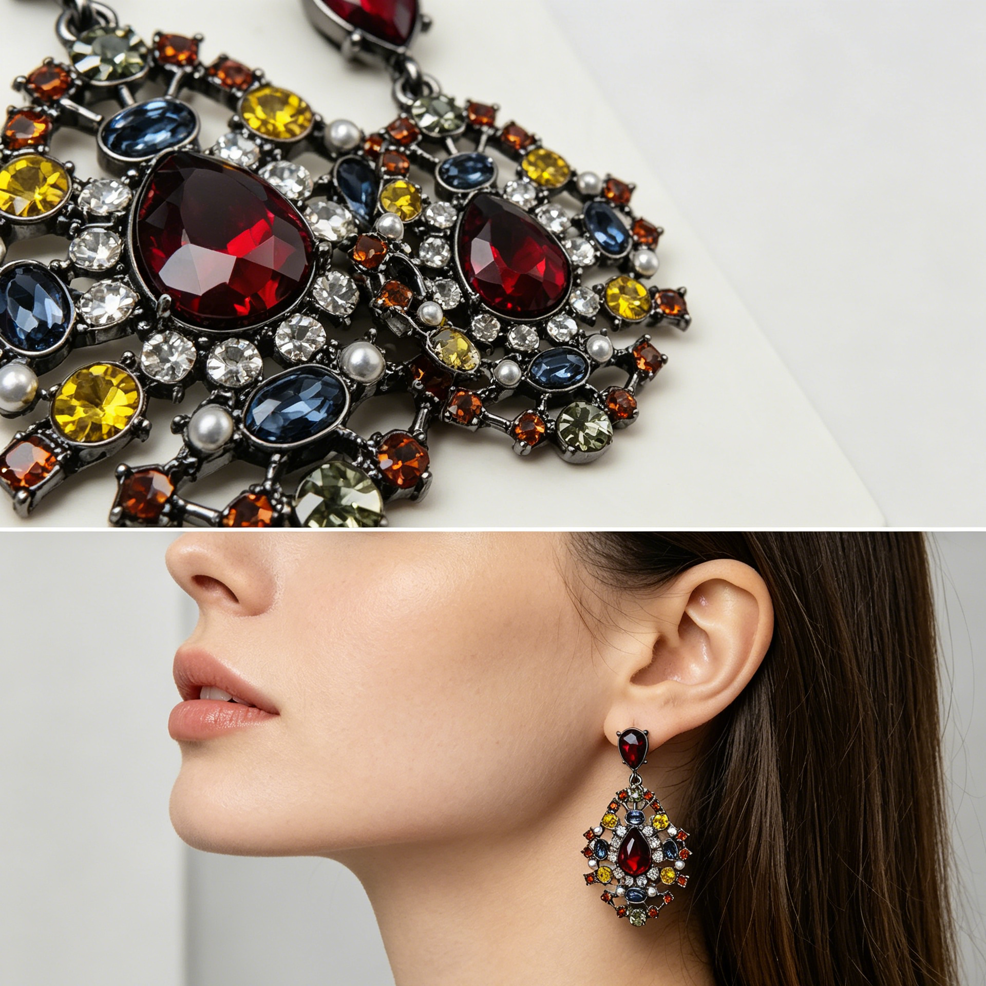 Pendientes Colgantes Vintage con Cristales Multicolor y Perlas, Diseño de Lujo para Mujer, Joyería de Moda al Por Mayor|JI JOYA