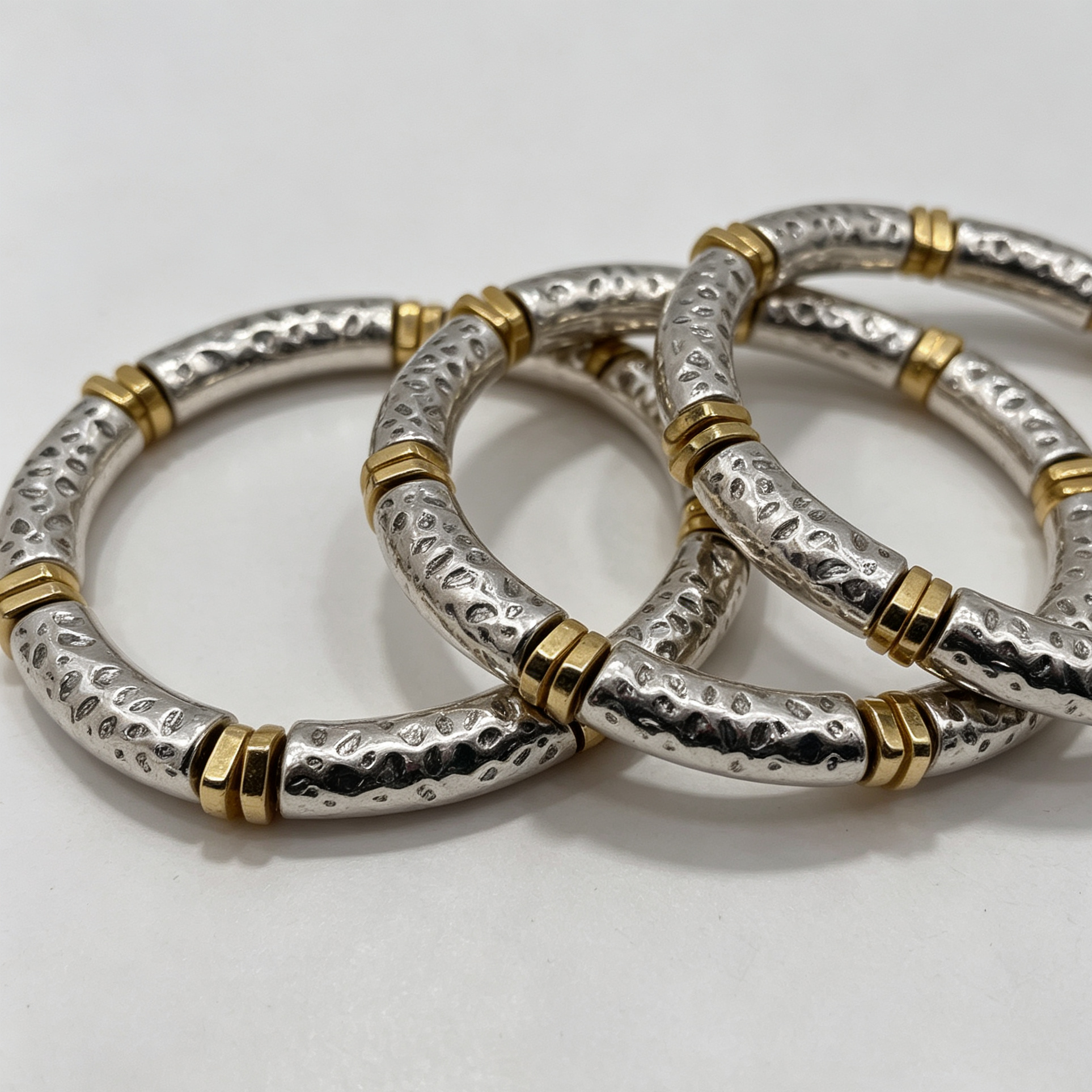 Pulseras combinadas de textura martillada, juego de 3 unidades, accesorios de moda al por mayor|JI JOYA