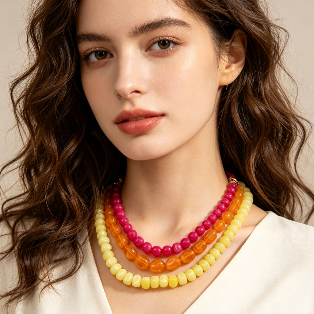 Collar Triple Capas de Cuentas Coloridas Mayorista | Joyería de Moda Verano|JI JOYA