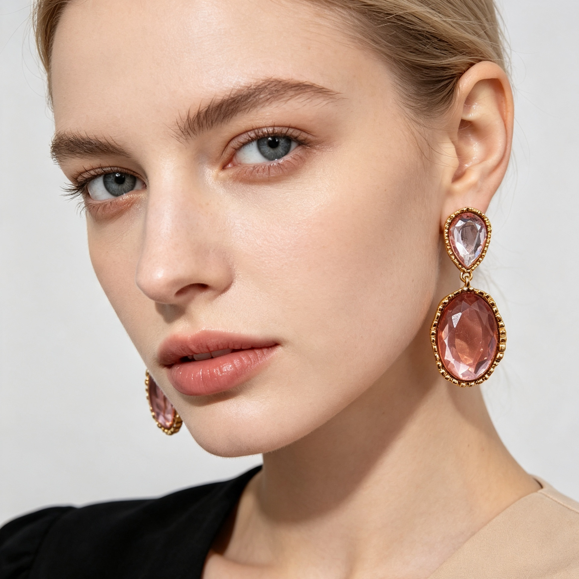 Pendientes largos con piedras cristal rosa, dorado vintage, mayorista joyería moda|JI JOYA