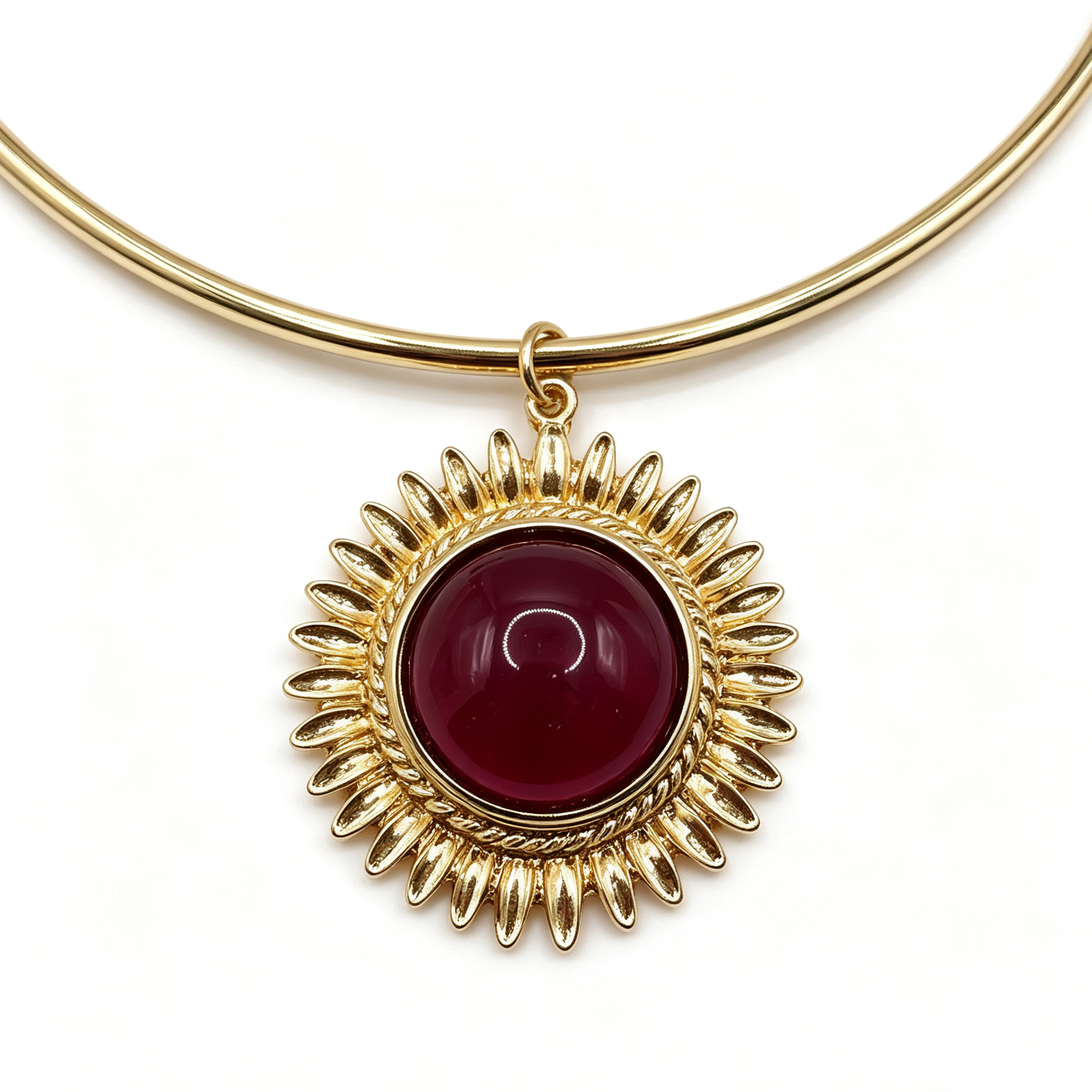 Collar Choker Sol con Piedra Cerrada, Collar de Metal Dorado, Accesorio de Moda al Por Mayor|JI JOYA