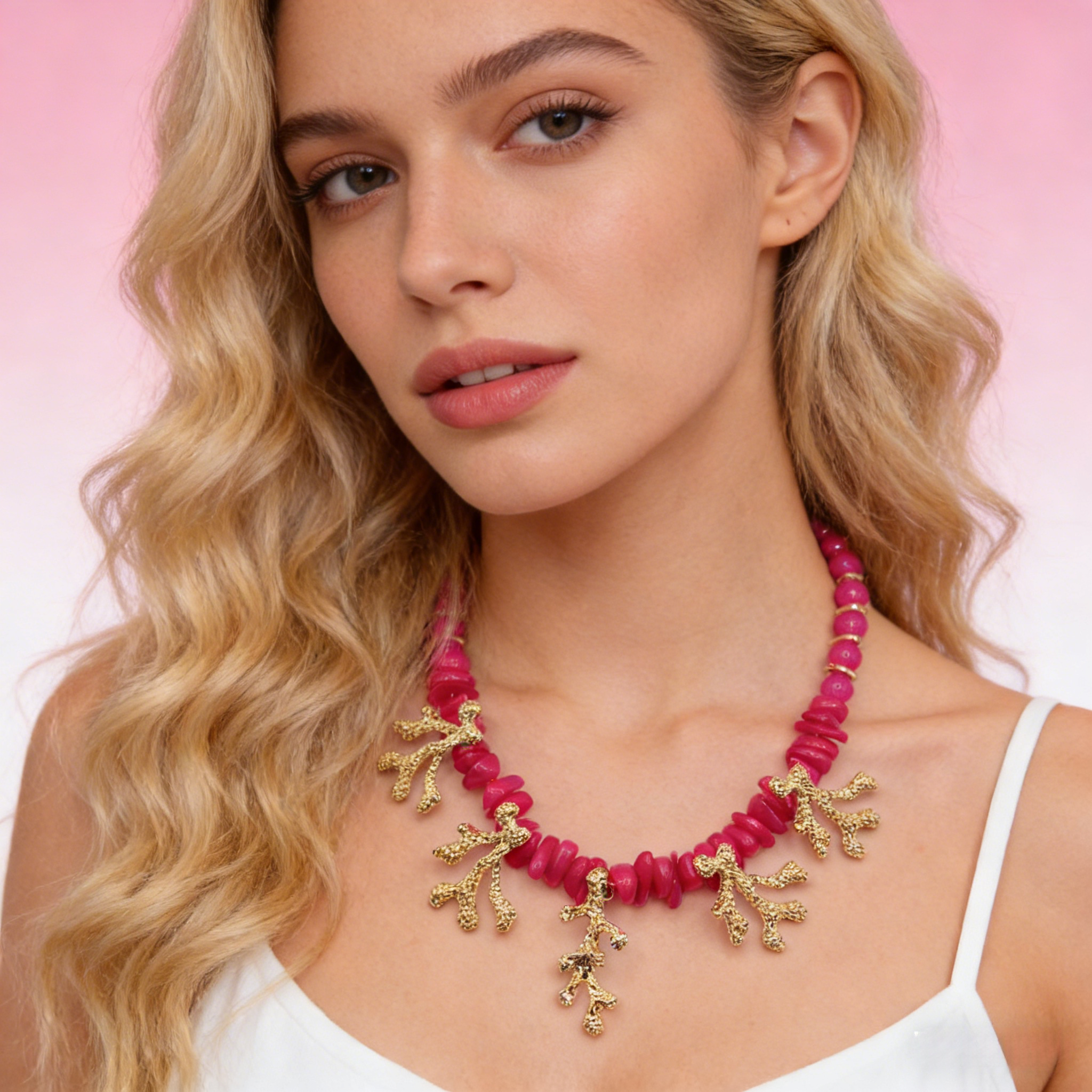 Collar de cuentas rosa|verde dopamina de verano | Collar de clavícula de lujo asequible y estilo resort de playa|JI JEWELLERY