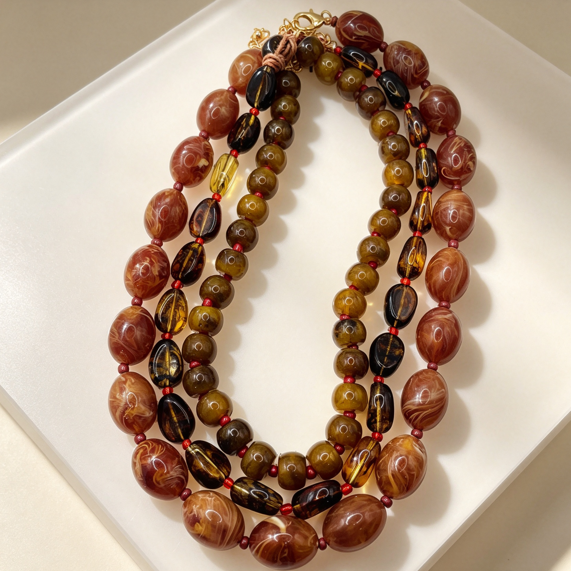 Set de Collar de 3 Hilos y Pulsera de Resina Estilo Ámbar, Joyería Vintage al Por Mayor|JI JOYA
