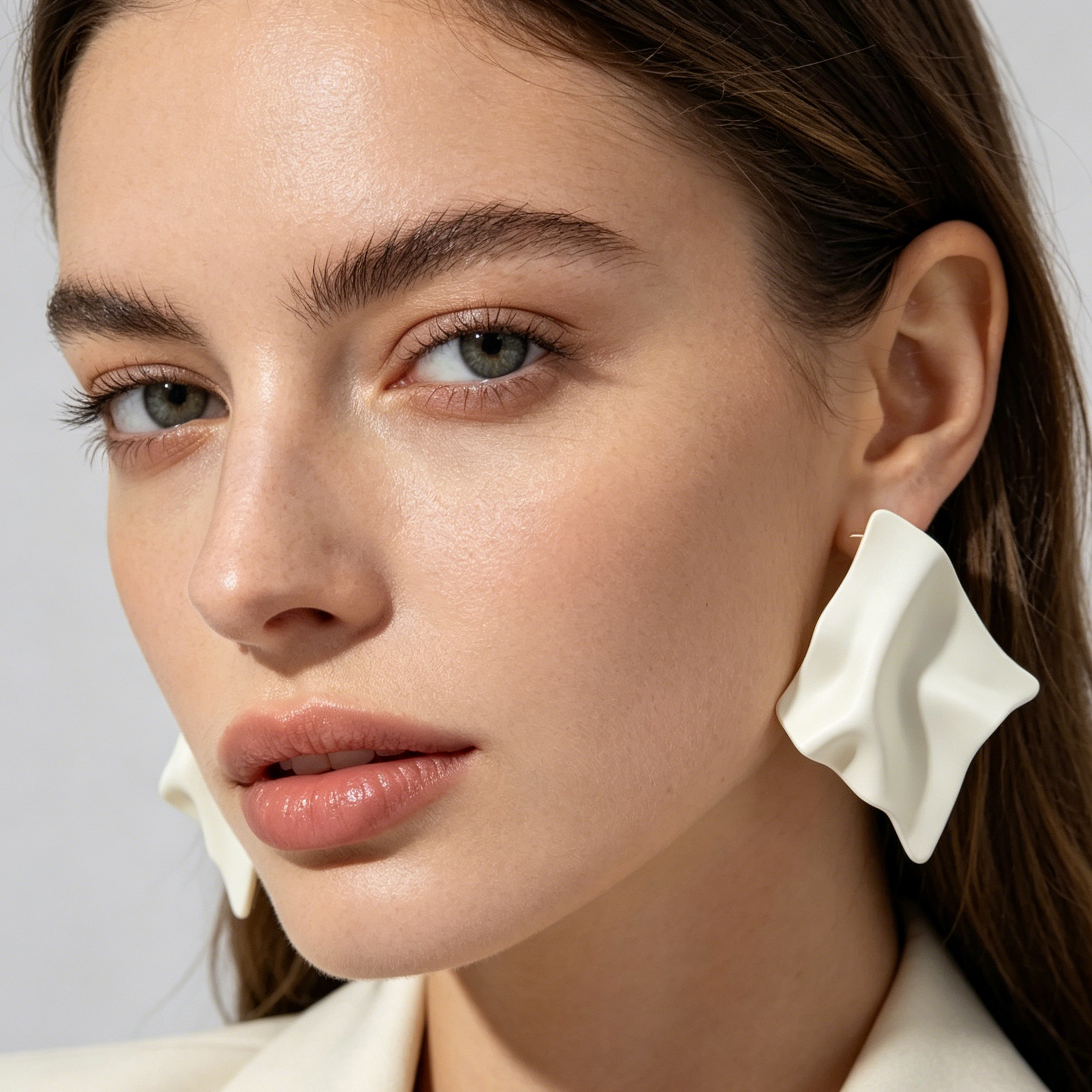 Pendientes de forma de hoja arrugada mate, accesorios de joyería al por mayor para mujer, diseño abstracto minimalista disponible en blanco y azul Klein|JI JOYA