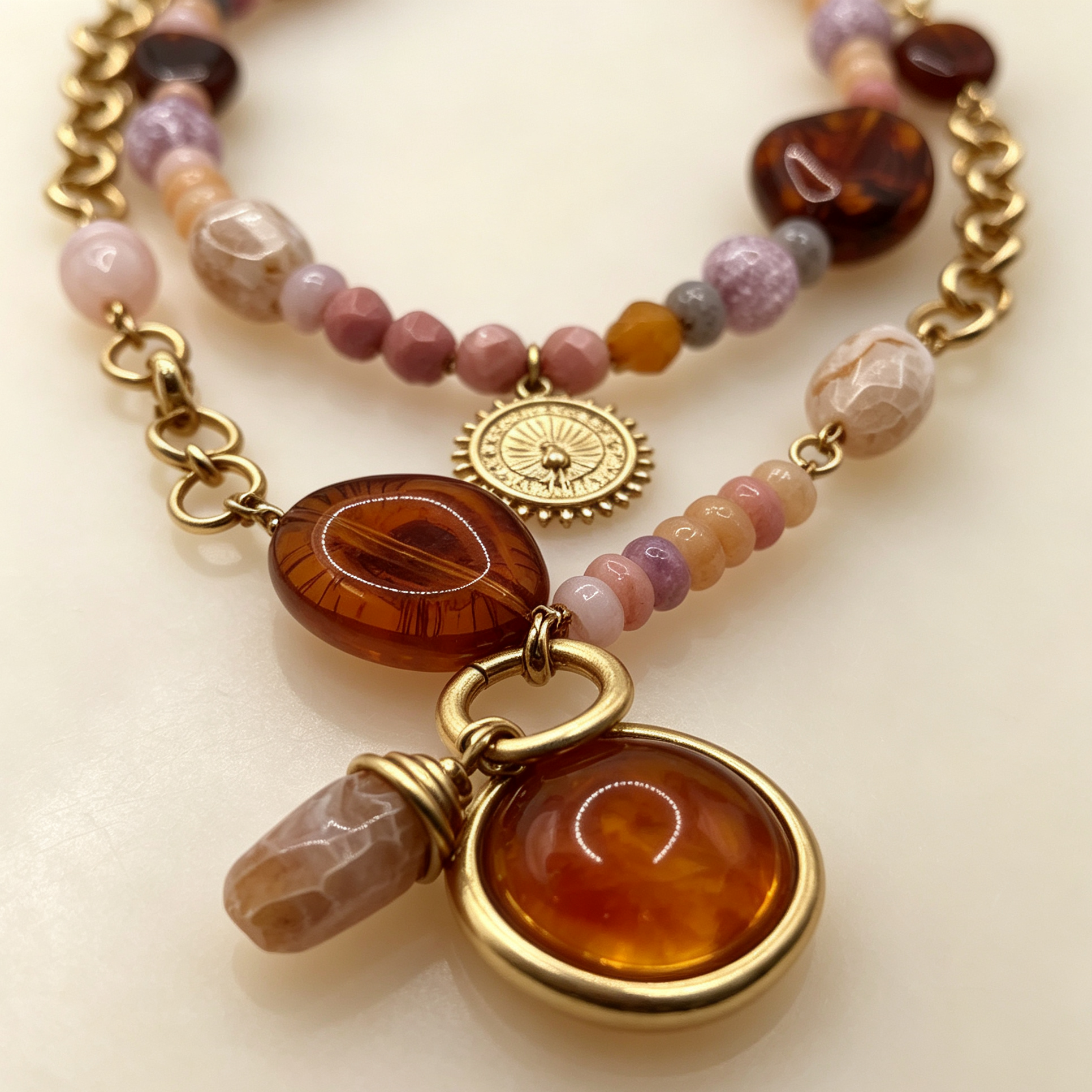 Collar de piedras mixtas con colgante vintage, cadena dorada, accesorio de moda mayorista|JI JOYA