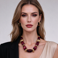 Collar de cuentas rojo bordeaux con separadores dorados, diseño irregular, venta al por mayor para joyería de moda|JI JOYA