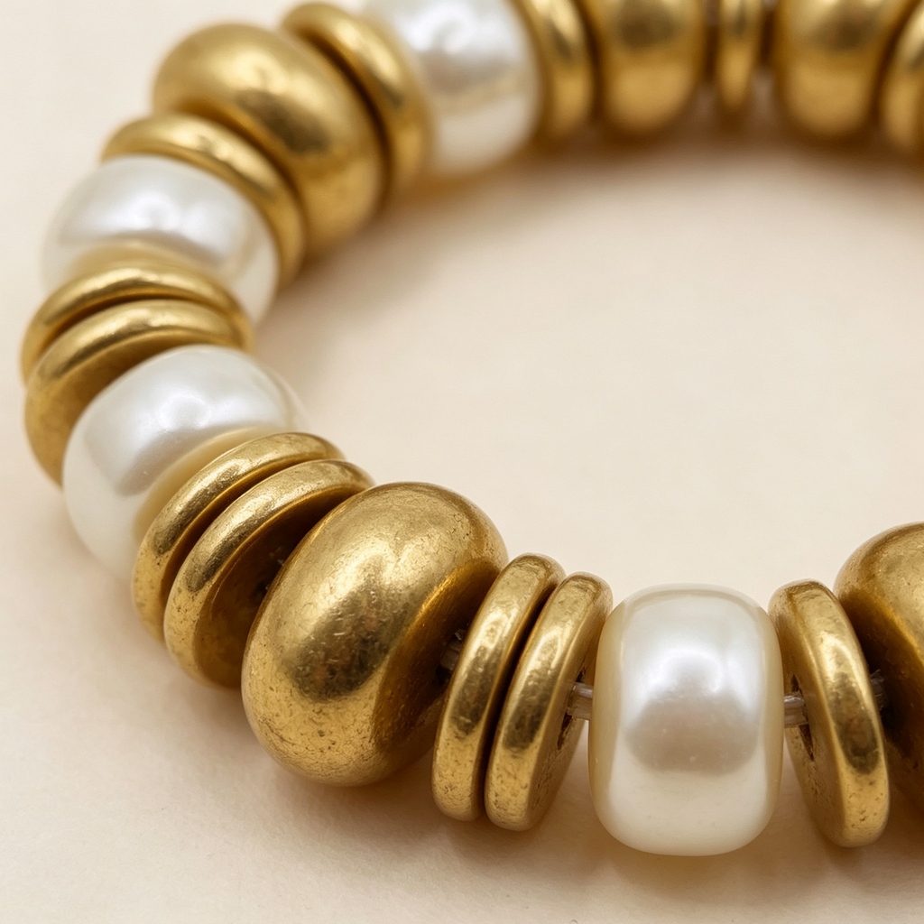 Pulsera elástica perla barroca con cuentas metálicas dorada y plateada, mayorista accesorios joyería moda|JI JOYA