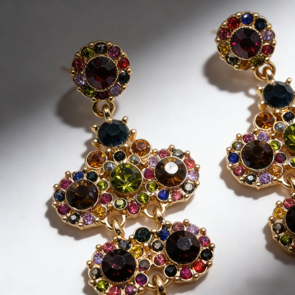 Pendientes de flores de cristal en capas | Pendientes de vestir que moldean el rostro