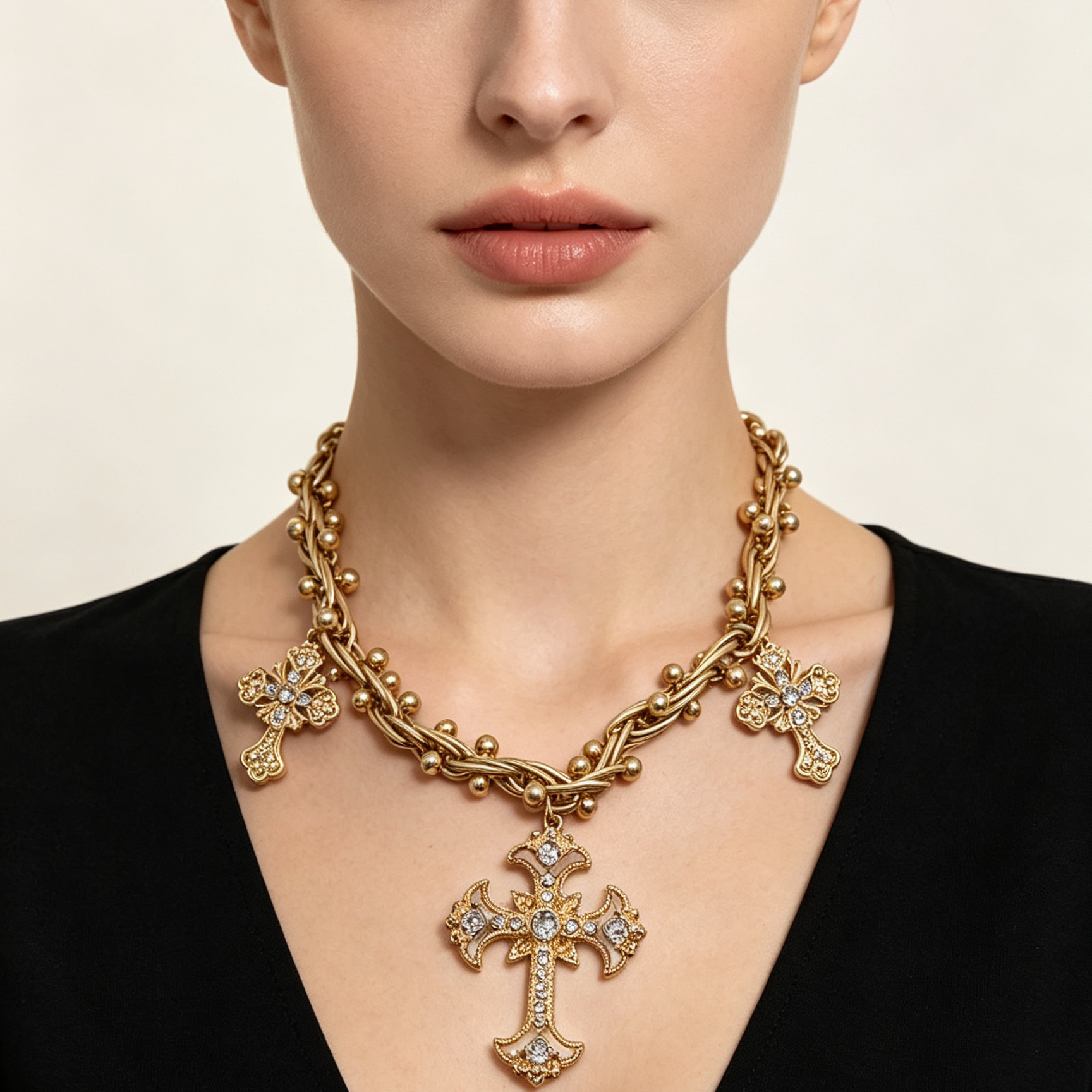 Collar de cadena dorada con colgantes de cruz vintage, accesorio de moda mayorista|JI JOYA