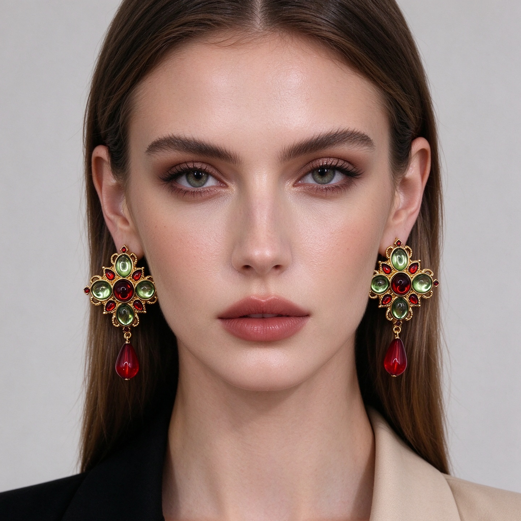 Conjunto Joyería Vintage Medieval, Collar + Pendientes Colgantes con Gota Roja, Bisutería de Lujo para Mujer, Venta al Por Mayor|JI JOYA