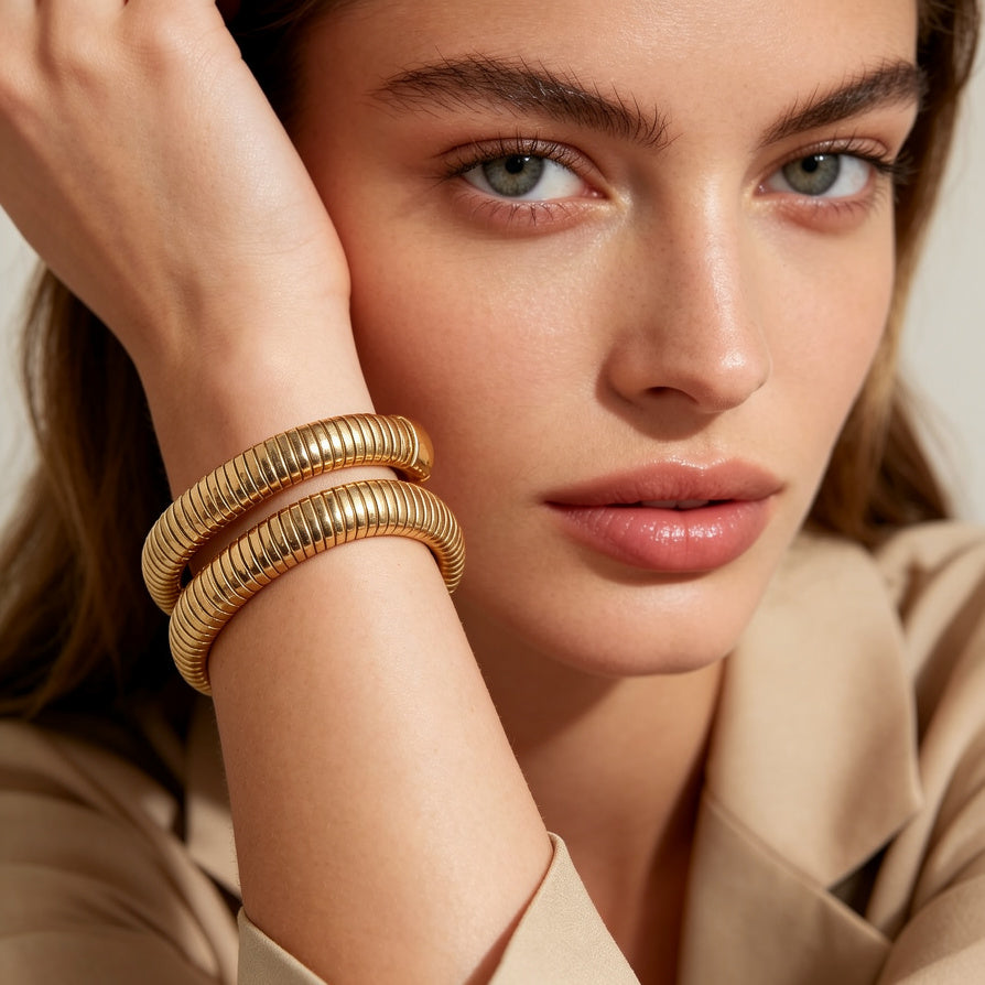 Pulsera de muñeca flexible de metal | Diseño en espiral | Venta al por mayor|JI JOYA
