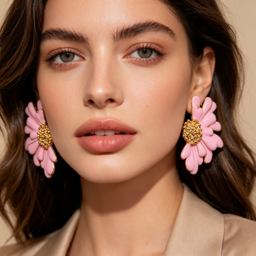 Pendientes de flor de esmalte para mujer | Joyería de moda al por mayor | Ji Joya Diseño de Moda