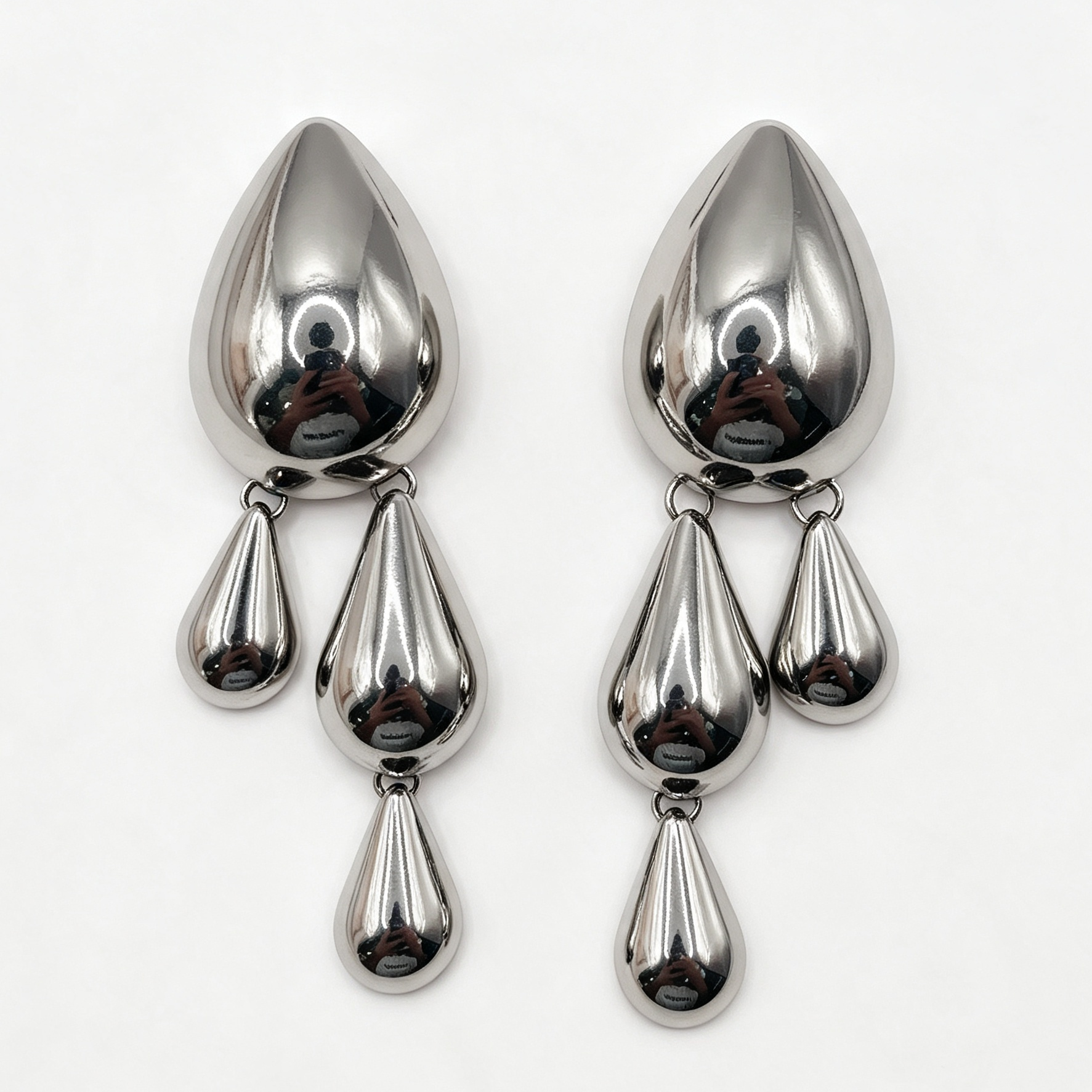 Pendientes gotas colgantes metal plata acero inoxidable | Mayorista JI JOYA