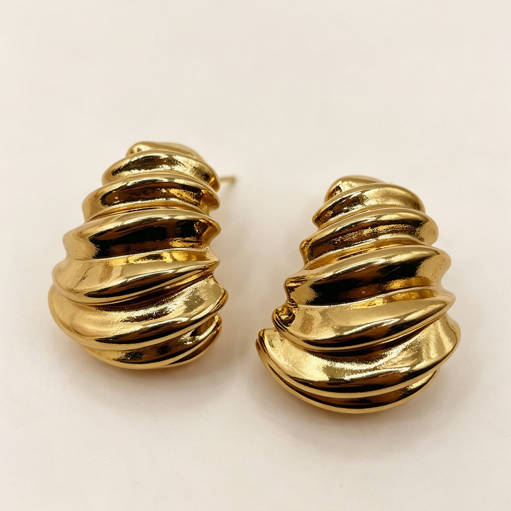 Pendientes Dorados Texturizados en Espiral, Pendientes Grandes de Metal Diseño Moderno Joyería al Por Mayor|JI JOYA