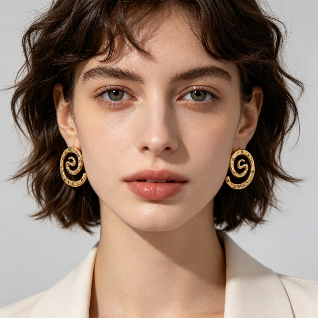 Pendientes Espiral Dorados Texturizados | Mayorista Joyería Moda, Lote al Por Mayor|JI JOYA