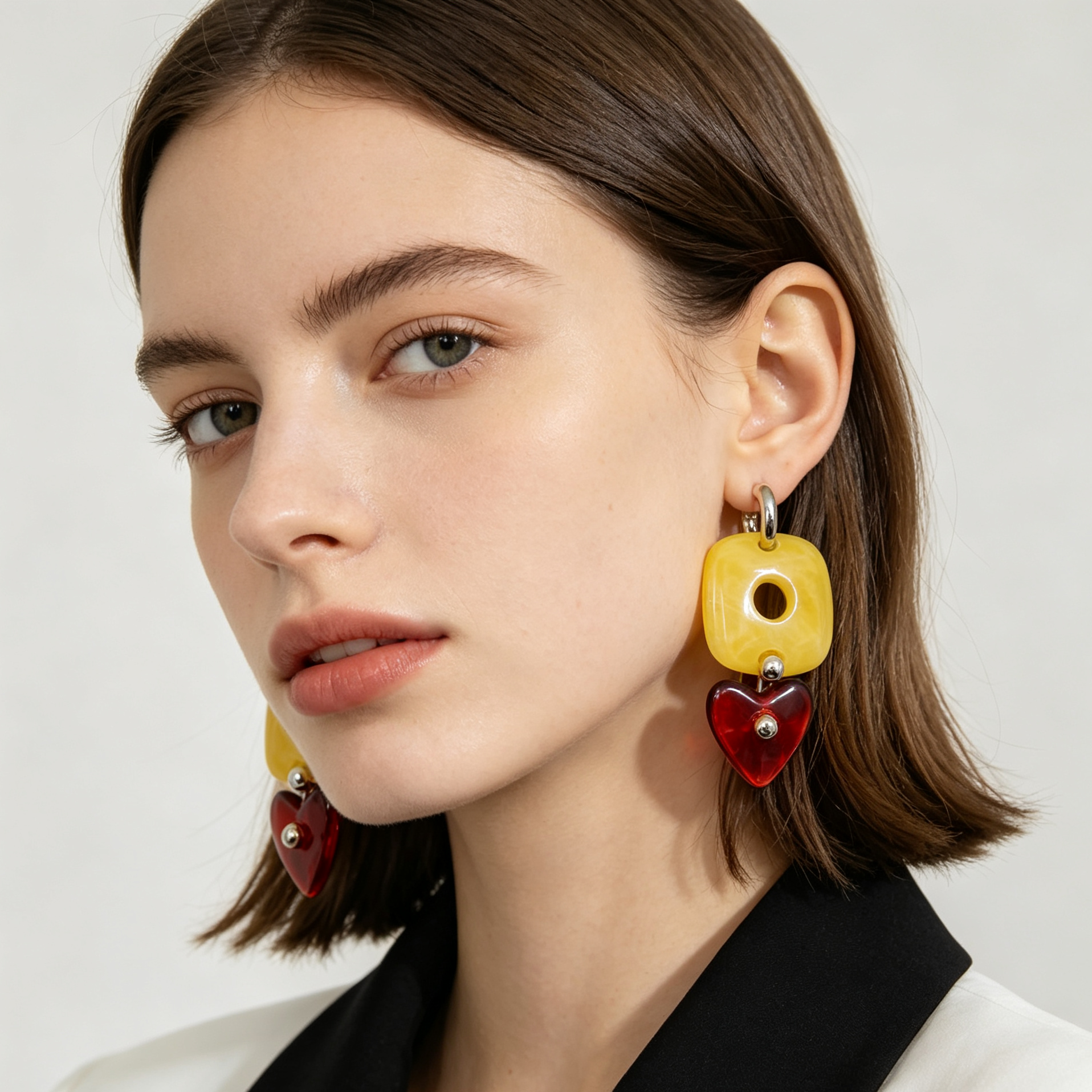Pendientes de resina cuadrada con corazón, aretes colgantes retro, accesorios de moda al por mayor|JI JOYA