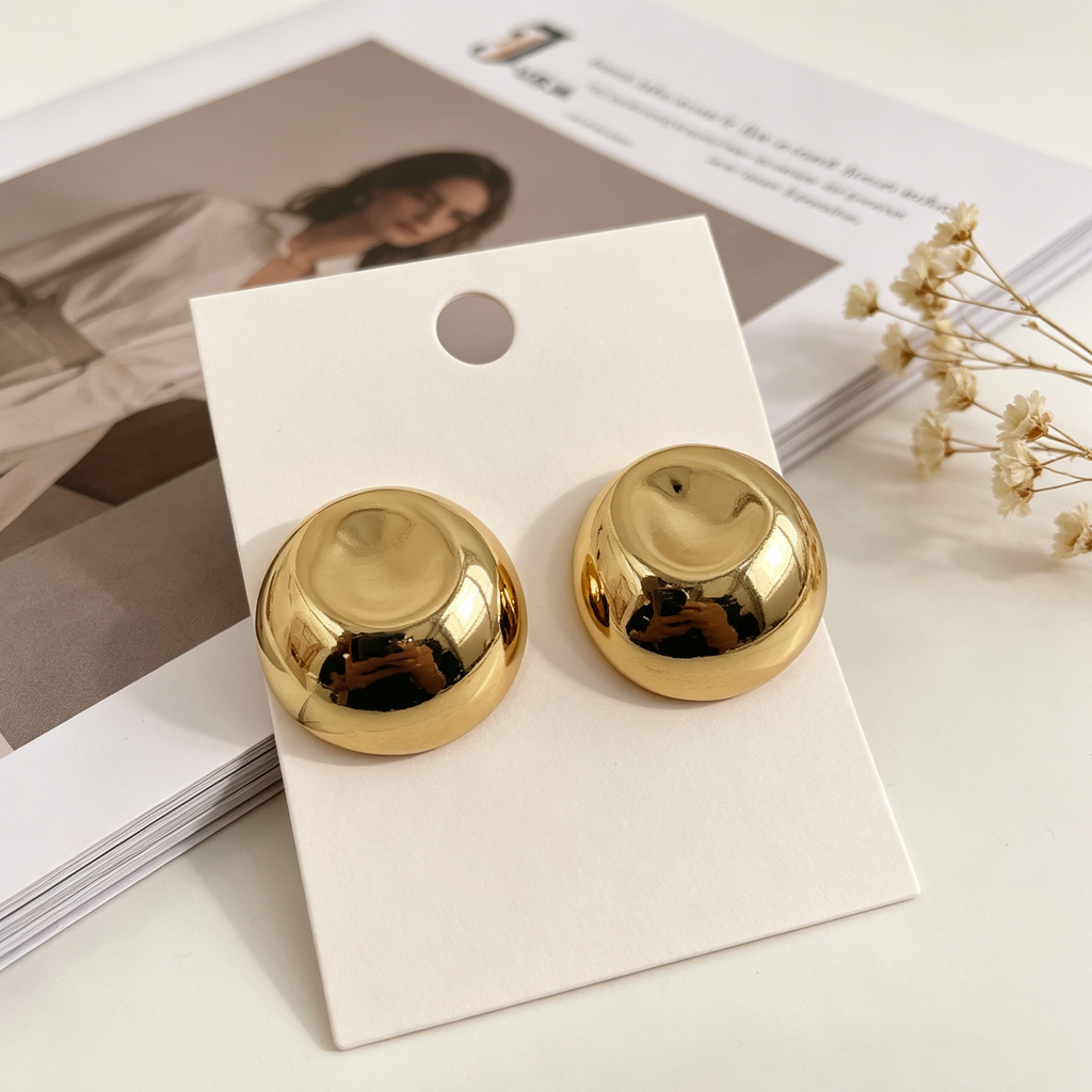 Pendientes Bola Dorados Texturizados, Accesorios de Moda para Mayoristas|JI JOYA