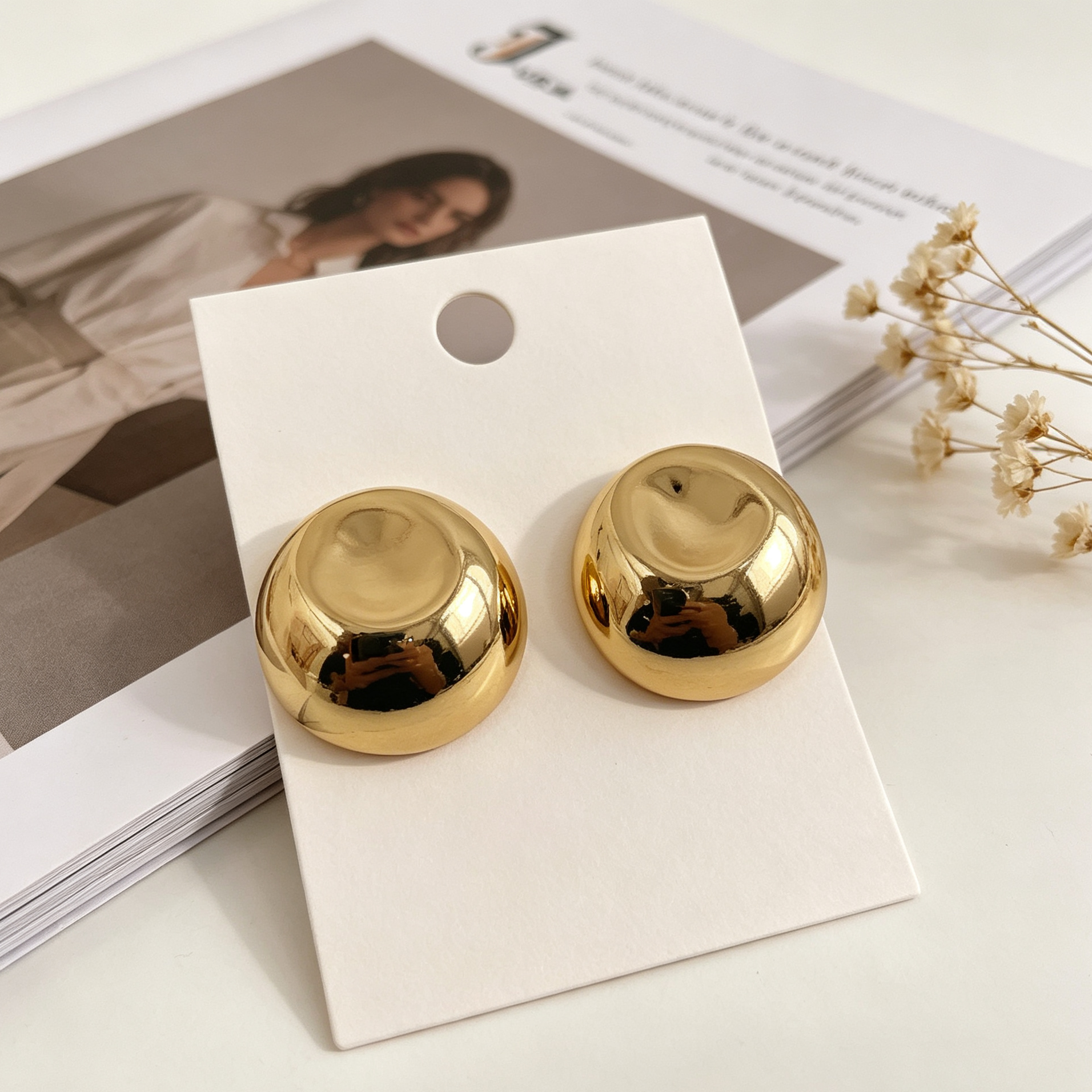 Pendientes Bola Dorados Texturizados, Accesorios de Moda para Mayoristas|JI JOYA