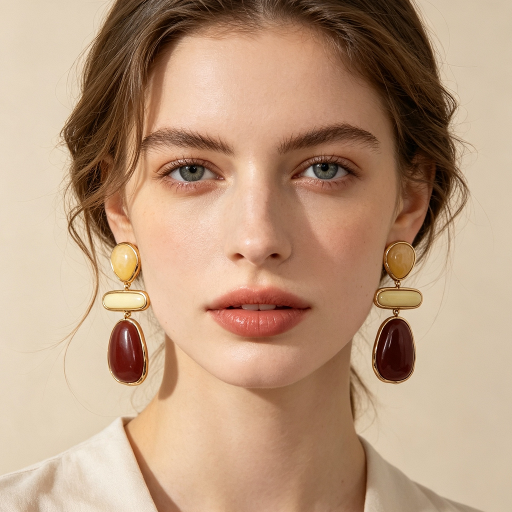 Pendientes Largos de Resina Multicolor, Diseño Geométrico Elegante | JI JOYA Mayorista
