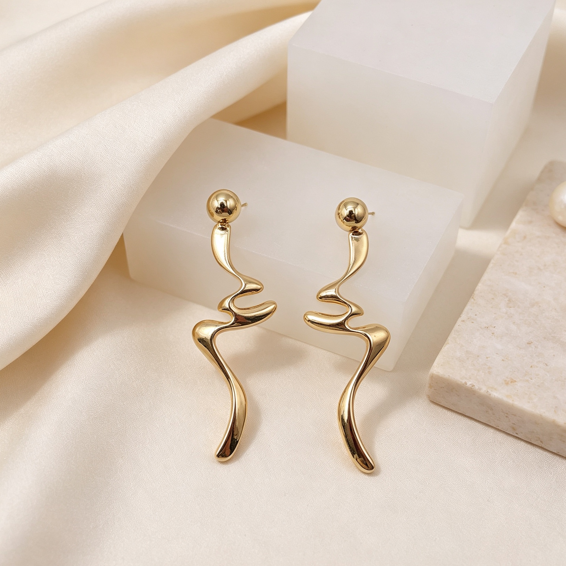 Pendientes Largos Abstractos Dorados | Proveedor Mayorista Accesorios|JI JOYA