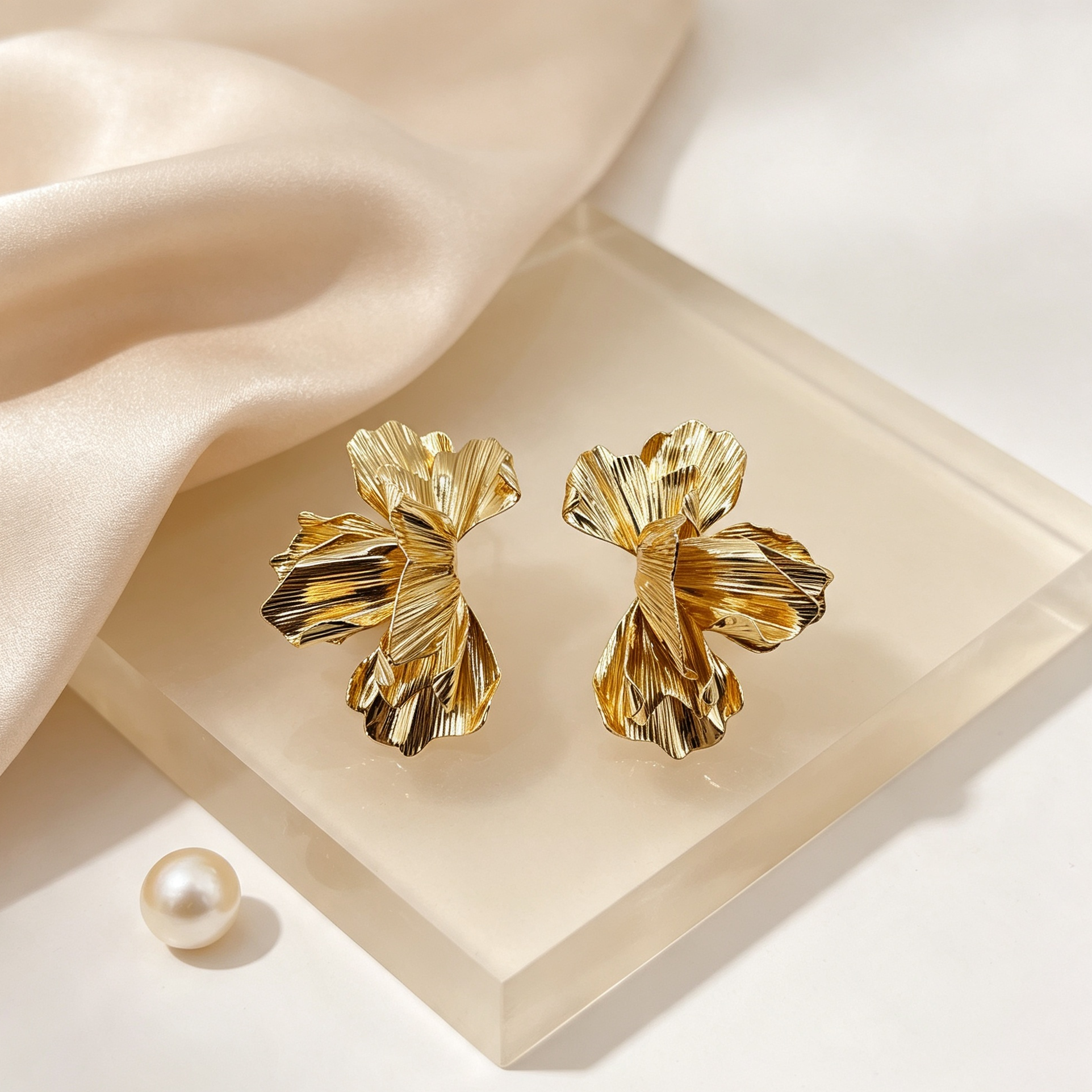 Pendientes Flor Dorada Texturizada | Diseño Original Mayorista JI JOYA