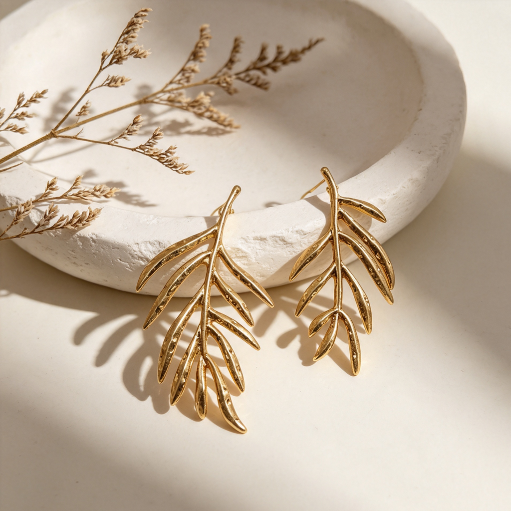 Pendientes Hoja Dorada Estilo Vintage | Joyería Mayorista|JI JOYA