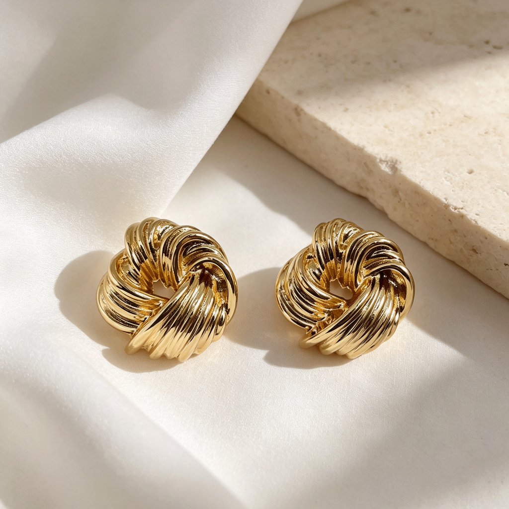 Pendientes de metal dorado nudo retorcido, accesorios de mujer venta al por mayor|JI JOYA
