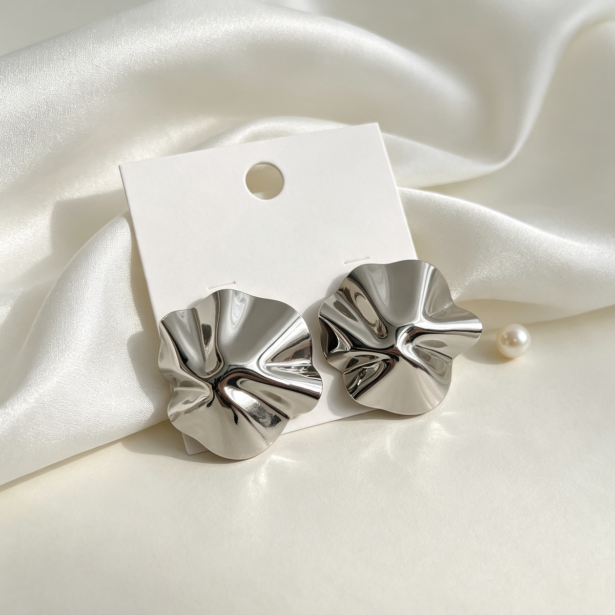 Pendientes Hoja Arrugada Metal Dorado y Plateado, Pendientes Grandes Minimalistas al Por Mayor|JI JOYA