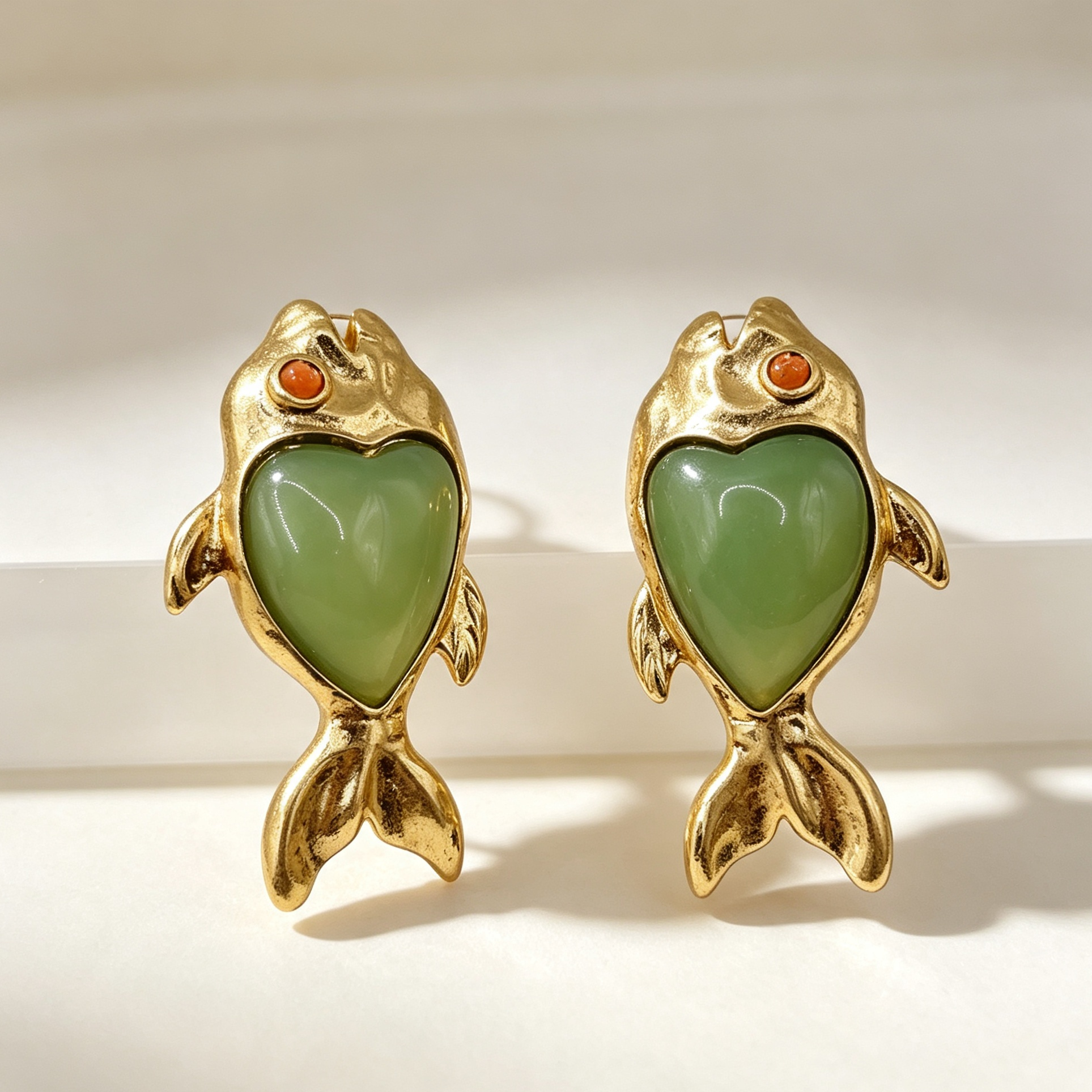 Conjunto Pendientes y Collar Pez Corazón Piedra Verde Dorado | Bisutería Mayorista Moda Mujer|JI JOYA