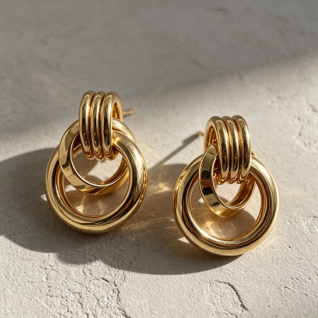 Pendientes Argolas Entrelazadas Metal Dorado & Plata | Mayorista Joyas Moda|JI JOYA