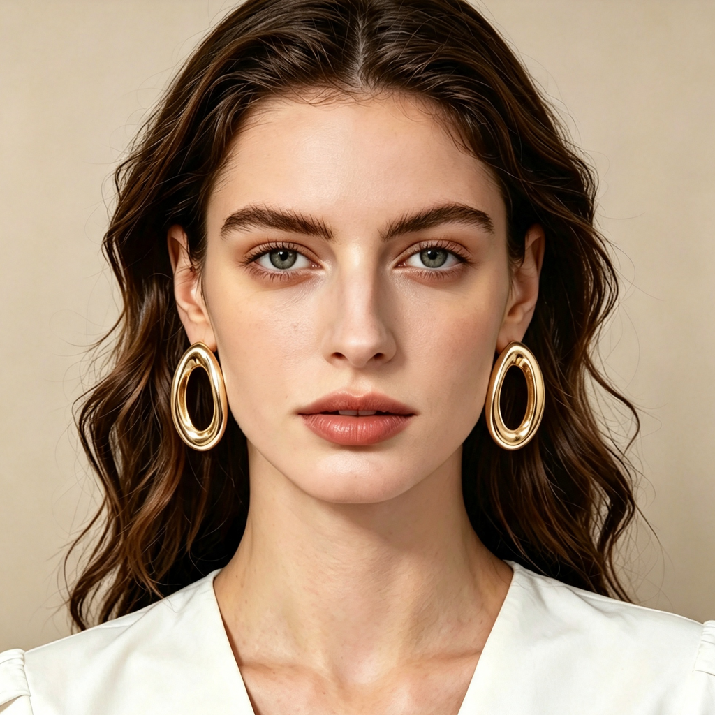 Pendientes Grandes de Aro Ovalado Irregular, Metal Brillante Dorado & Plata, Joyería al Por Mayor|JI JOYA