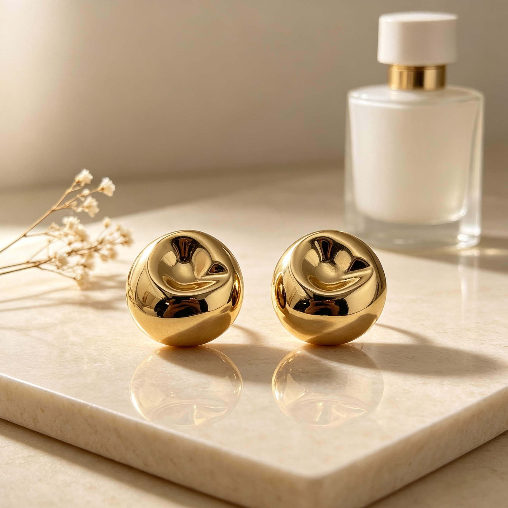 Pendientes Bola Dorados Texturizados, Accesorios de Moda para Mayoristas|JI JOYA