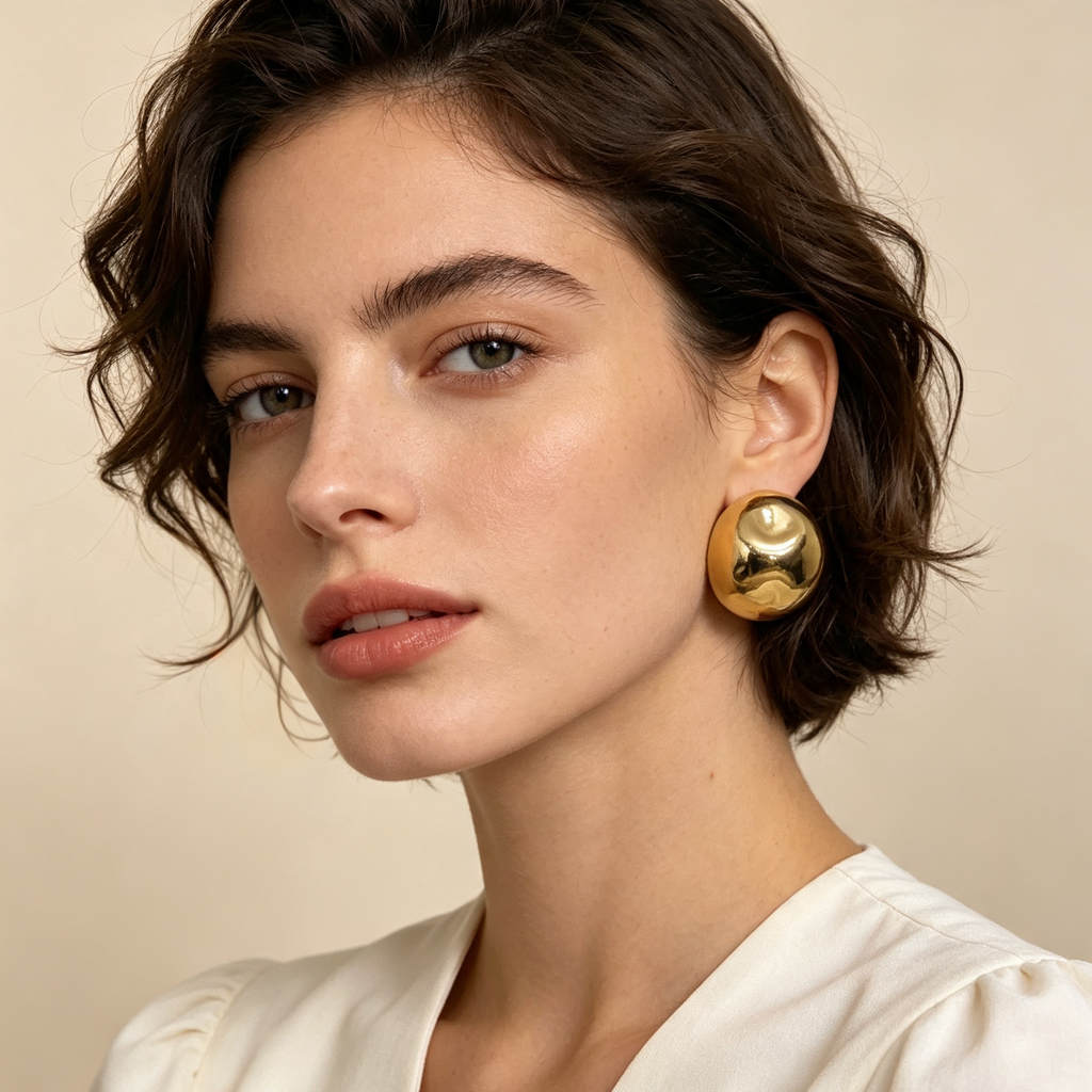 Pendientes Bola Dorados Texturizados, Accesorios de Moda para Mayoristas|JI JOYA