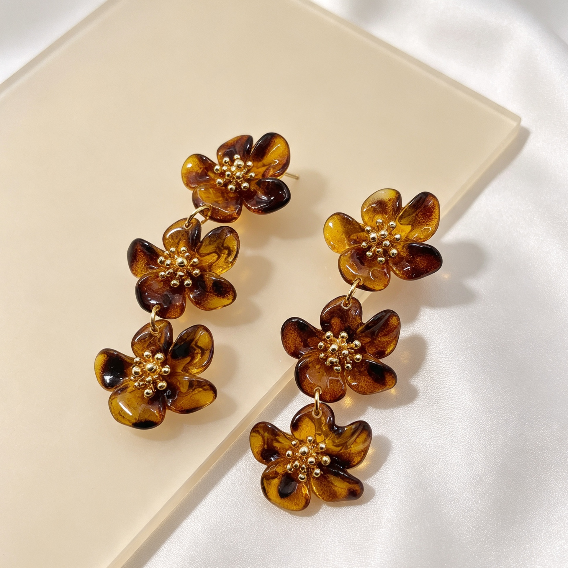 Pendientes Flor Ámbar Colgantes | Lote Mayorista Joyería Moda Resina|JI JOYA