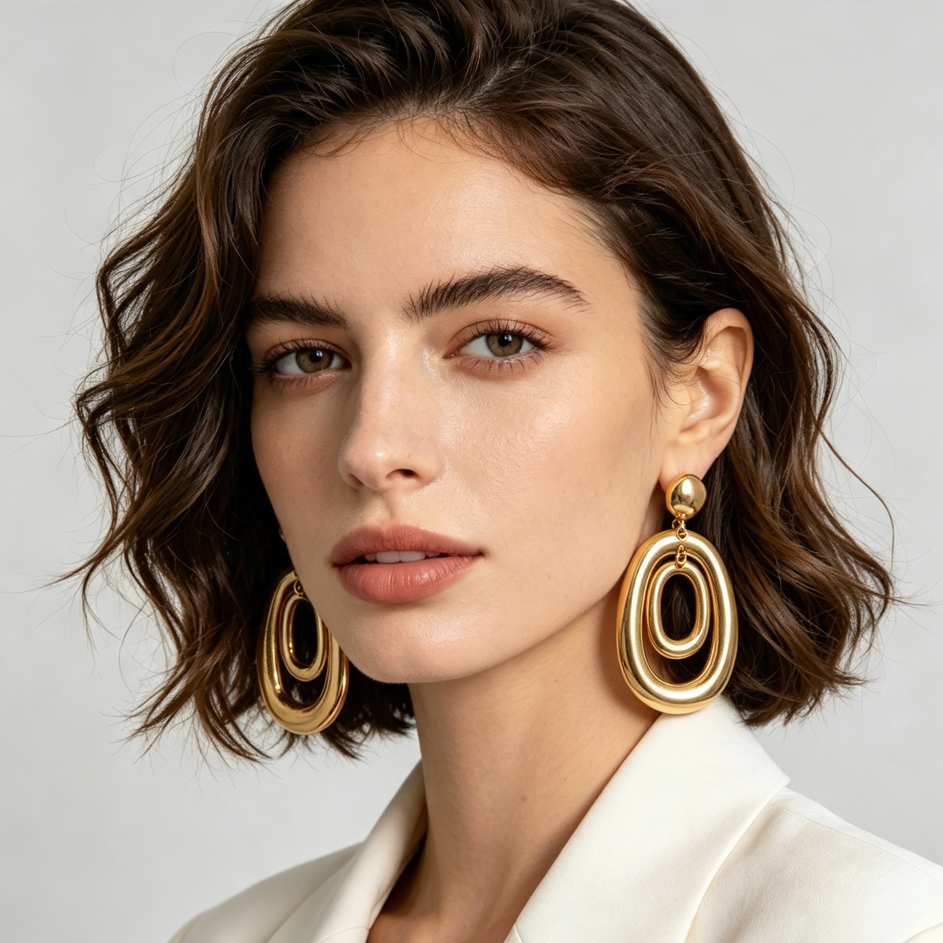 Pendientes geométricos dobles de aro oval, acabado dorado y plateado, joyería al por mayor|JI JOYA