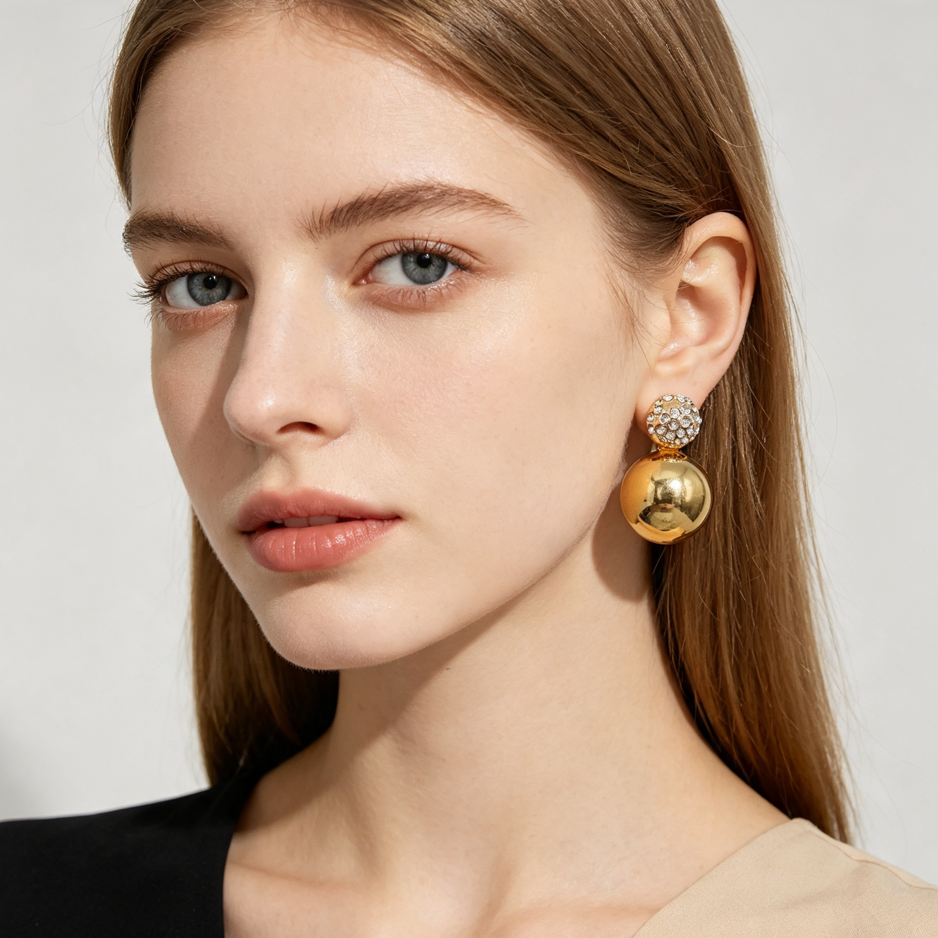 Pendientes Bola Doble con Cristales, Oro y Plata, Mayorista Joyería Moda|JI JOYA