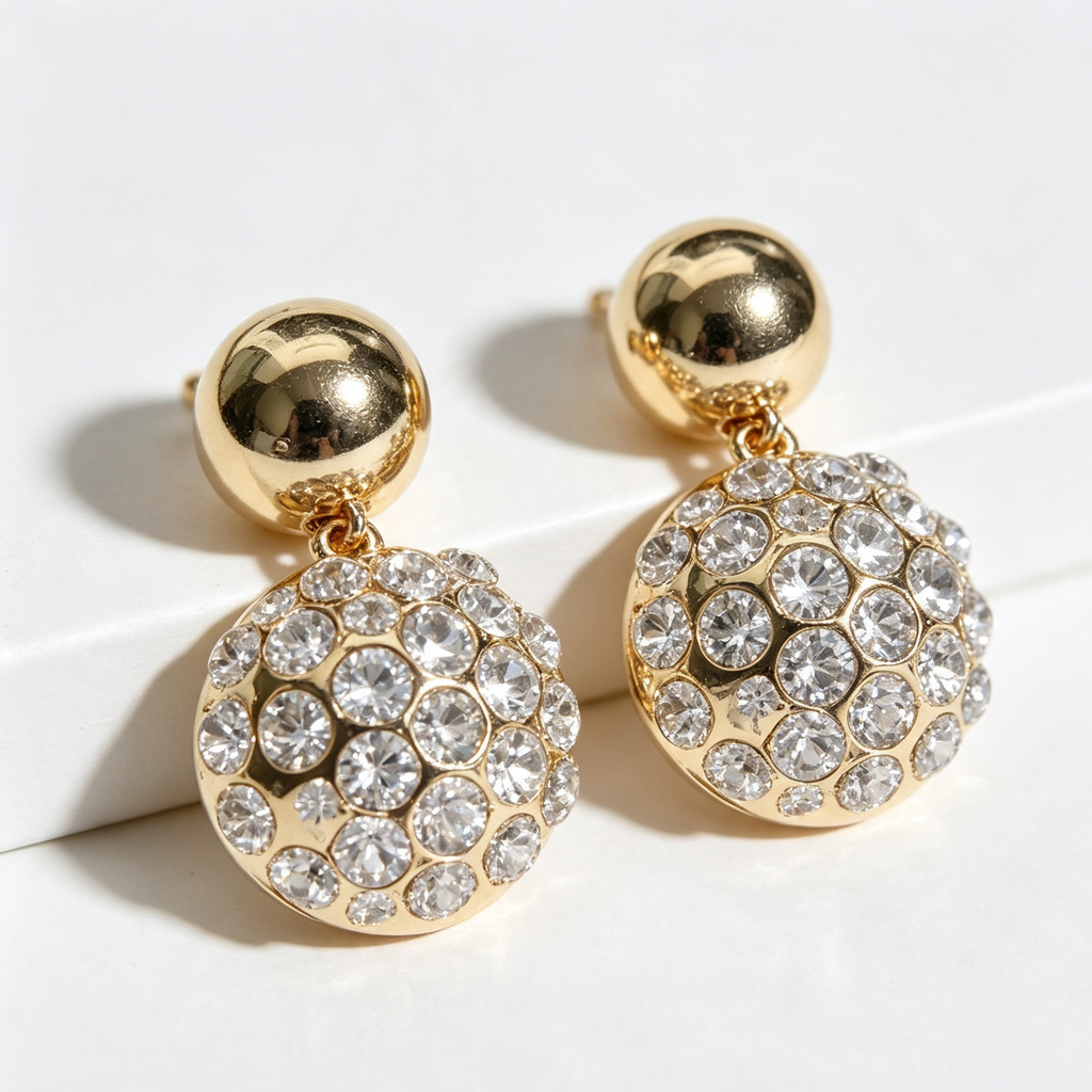 Pendientes Bolos con Cristales, Oro y Plata, Mayorista Joyería Moda | JI JOYA