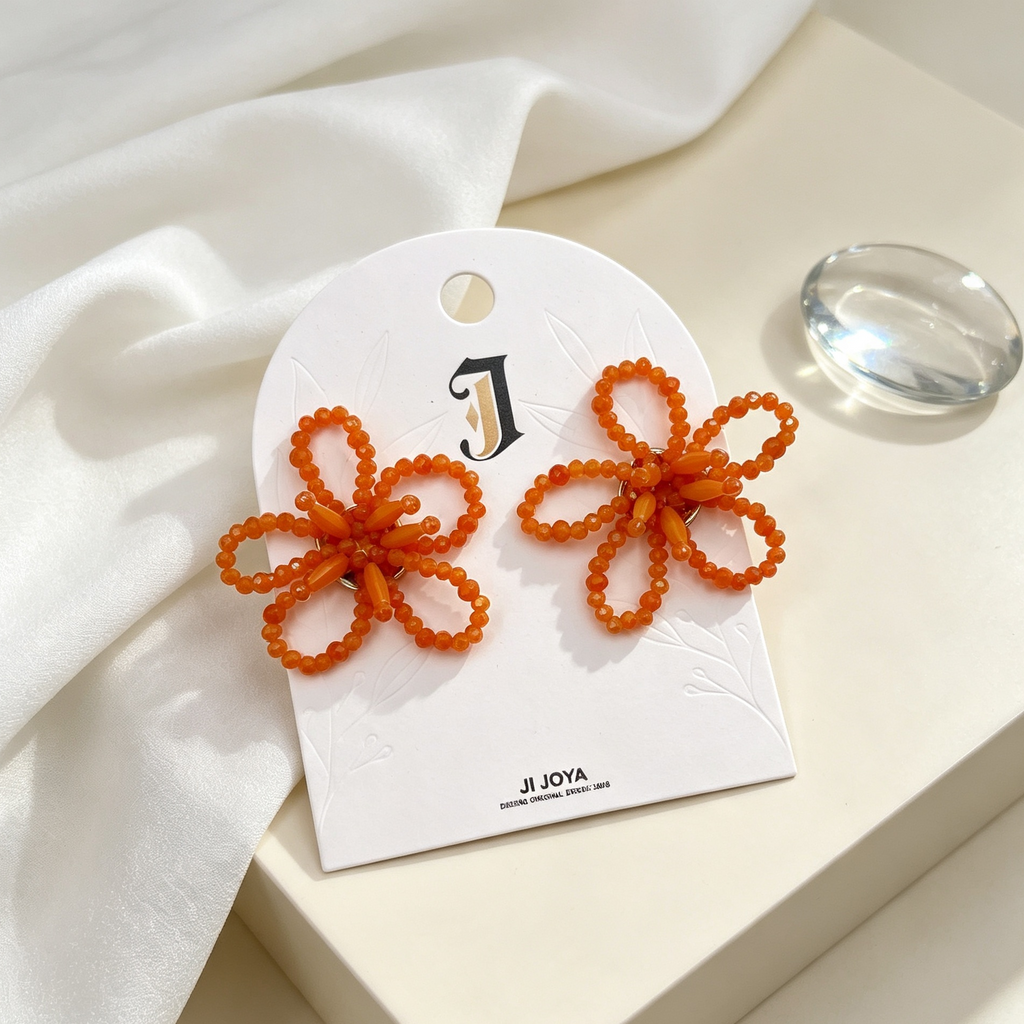 Pendientes Flor de Cuentas de Cristal | Mayorista JI JOYA, Pedidos al por mayor