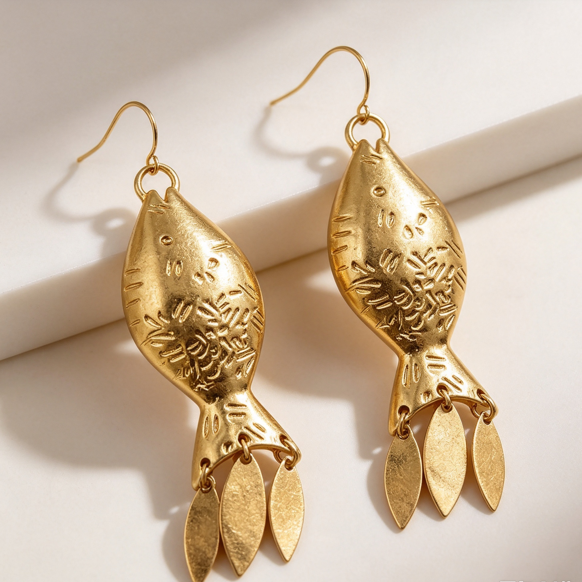 Pendientes Pez Texturizado Dorado con Borlas | Proveedor de Joyas B2B|JI JOYA