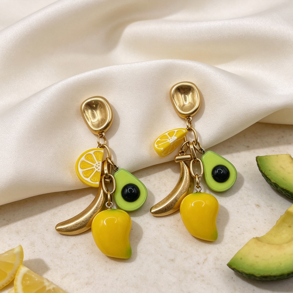 Pendientes colgantes frutas tropicales, diseño mango plátano aguacate limón, joyería de moda al por mayor|JI JOYA
