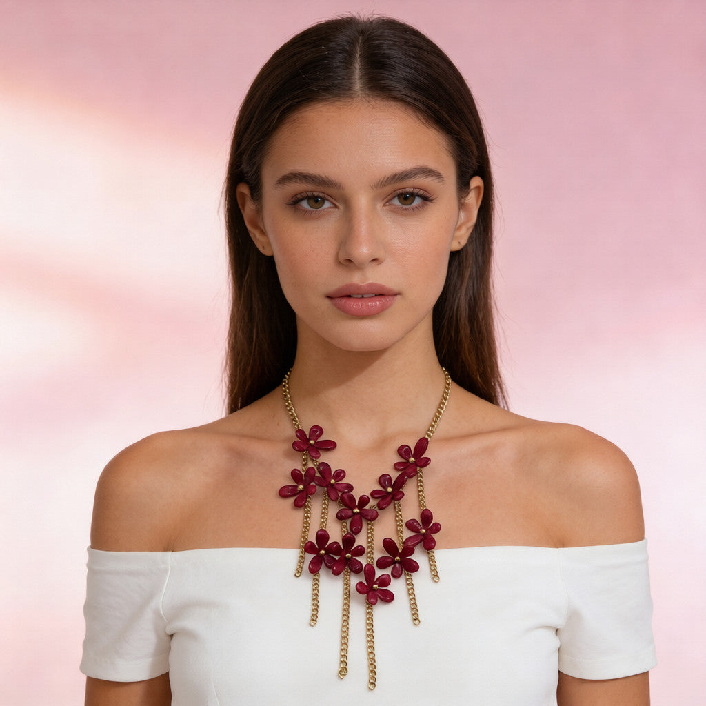 【Amuleto floral primaveral】Conjunto de joyas con borlas florales retro: collar, aretes y pulsera de diseño único (juego de 3 piezas)